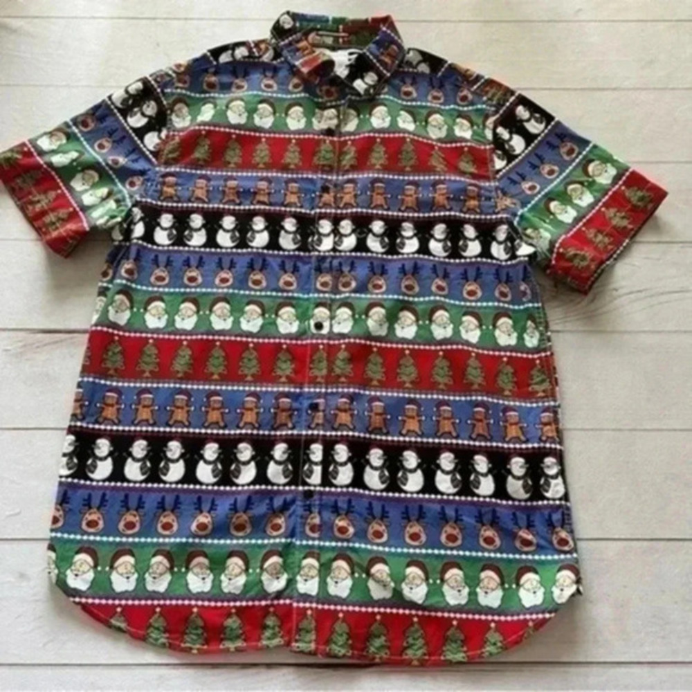 Denim & Flower Ricky Singh Men's USA L Christmas Tree Santa Snowman Shir…